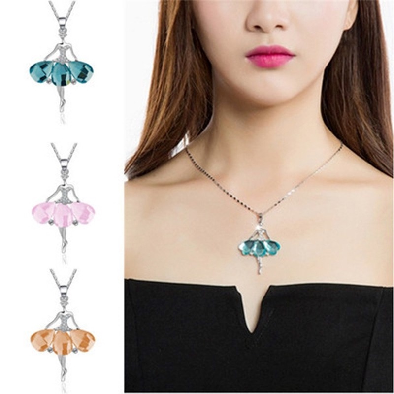 [Ready Stock]Fashion Elf Diamond-Studded Necklace Creative Dancing Girl Pendant