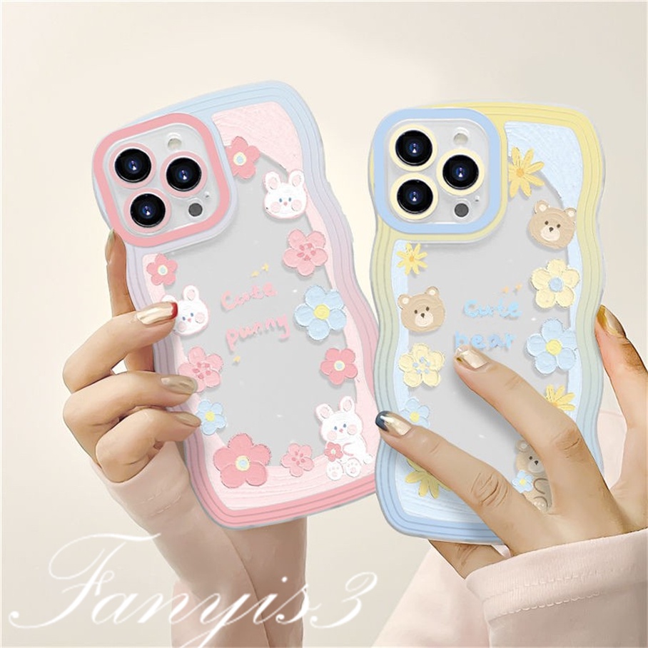 Redmi 12C A1 10C 10A 10 9 9A 9C 9T Note 11 Pro+ 11s 11 10s 10 9s 9 8 Pro Poco X4Pro X3 Pro X3NFC M4 Mi 11 Lite 10TPro Rabbit Bear Flower Wave Frame Phone Case TPU Soft Protective Cover