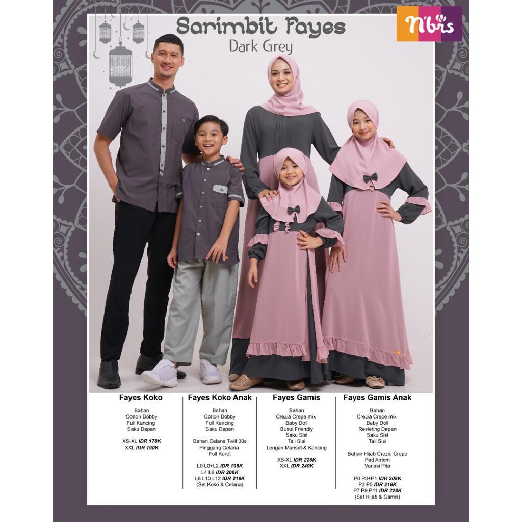 NIBRAS Sarimbit Fayes Dark Grey Seragam Keluarga Lebaran Baju Couple Sarimbit Keluarga