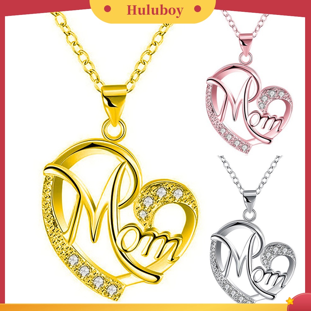 Hu Hu Hu Hu Hu Alat Bantu Pasang Kacamata♡ Kalung Liontin Hati Tulisan Mom Aksen Berlian Imitasi Untuk Hadiah Ulang Tahun