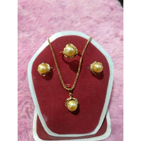 set perhiasan mutiara asli lombok set rhodium mutiara tawar
