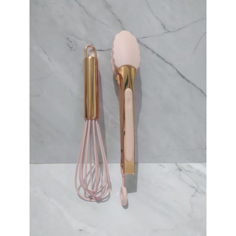 SET Whisk tongs mini capit kocokan telur rosegold silicon silikon kue