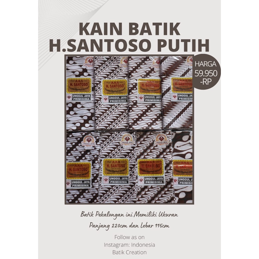 KAIN JARIK BATIK PEKALONGAN PRINTING PANJANG MELAHIRKAN H SANTOSO BATIK HALUS DASR PUTIH