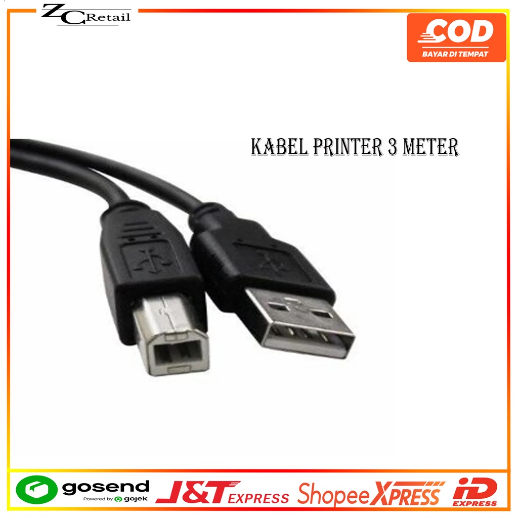 Kabel Wired USB 2.0 printer print JST Line Black Good 3m 3 m 3 meter canon epson hp brother murah