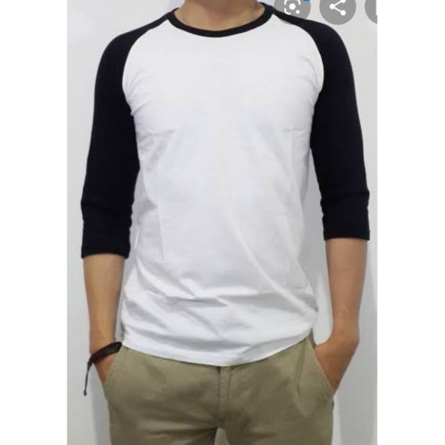 Kaos Raglan Reglan Badan Putih Lengan Hitam 3 4 Shopee Indonesia