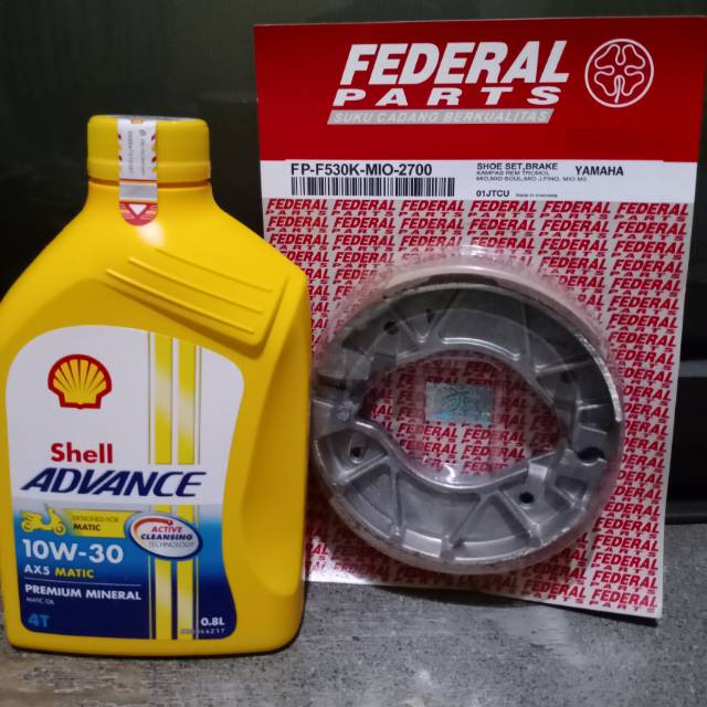 Kampas rem belakang + oli shell ax5 bebek/matic for mio/jupiter mx/vega zr/mio J/mio smile/vixion/m3