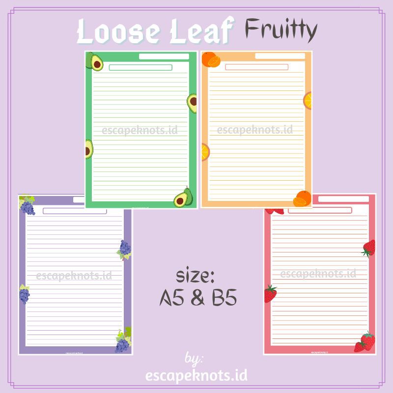 

Loose Leaf Garis Custom A5 / Kertas Binder / Jurnal B5 Fruitty Series
