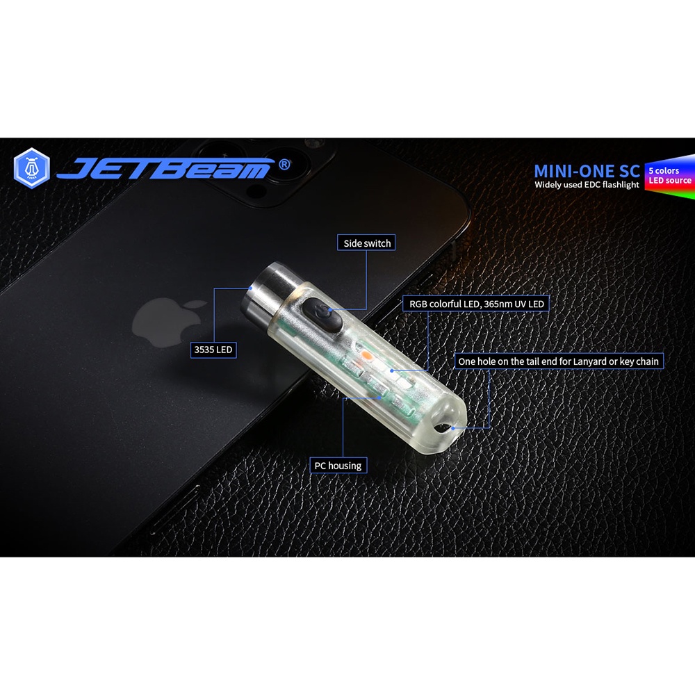 JETBeam Mini One SC Senter LED Mini EDC USB Rechargeable 5 Color 400 Lumens - Silver