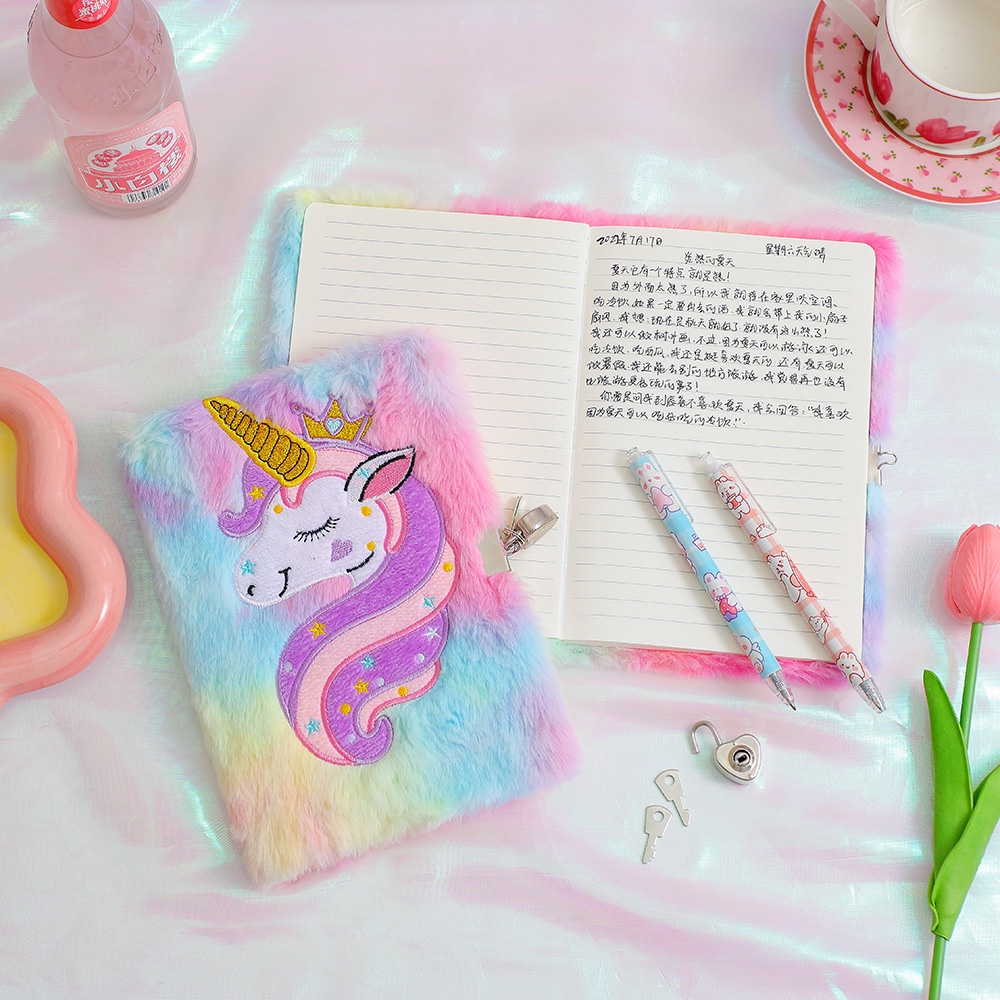 Buku Tulis Unicorn Gembok Motif Tanduk Glitter Notebook Unicorn Bulu Tanduk A5 Kado Ultah Anak Perempuan import Berkualitas