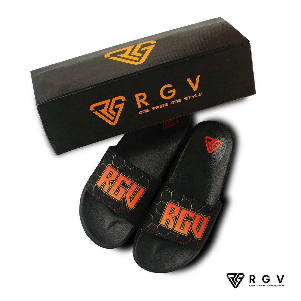 RGV - SANDAL PRIA DAN WANITA SLIDE SLIP ON SENDAL ANTI LICIN RINGAN SELOP HEXAGON ORANGE