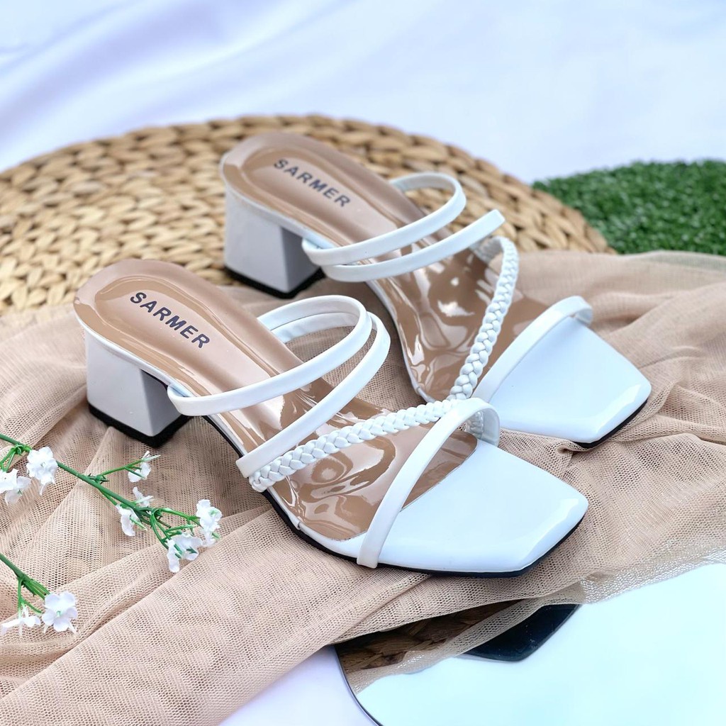 Bgw945 Sepatu Heels Pesta Brukat Wanita Model Permata Rantai Oriana 5Cm Hak Tahu Kaca By Purple Sarm