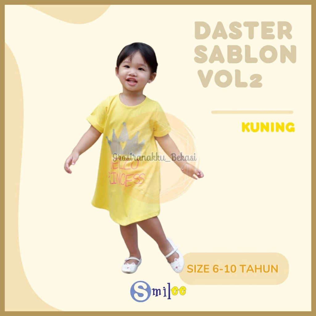 Daster Anak Smile Sablon Vol 2 Junior Motif Kuning Hello Princes Size 6-10Tahun