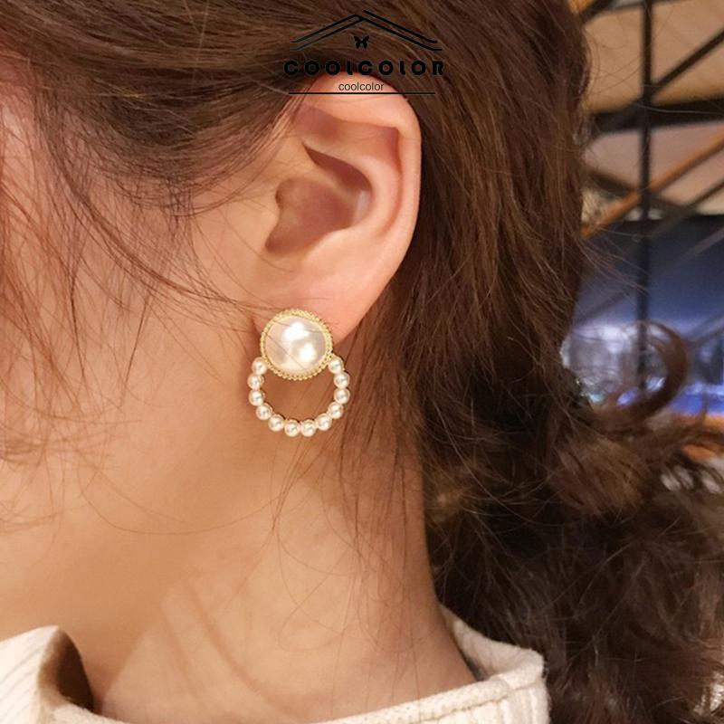 COD❤️1 Pasang Anting Stud Mutiara Pejantan Lingkara Anti Memudar Earrings panjang Aksesoris Wanita Fashion Tusuk Mewah Korea