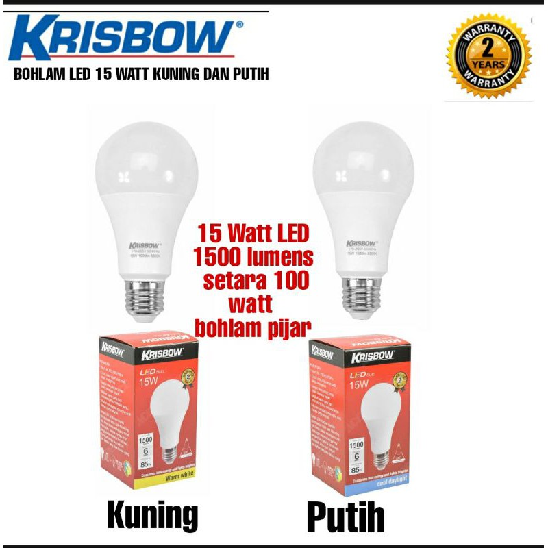 Lampu bohlam LED 15 watt putih kuning krisbow Paket 2 pcs