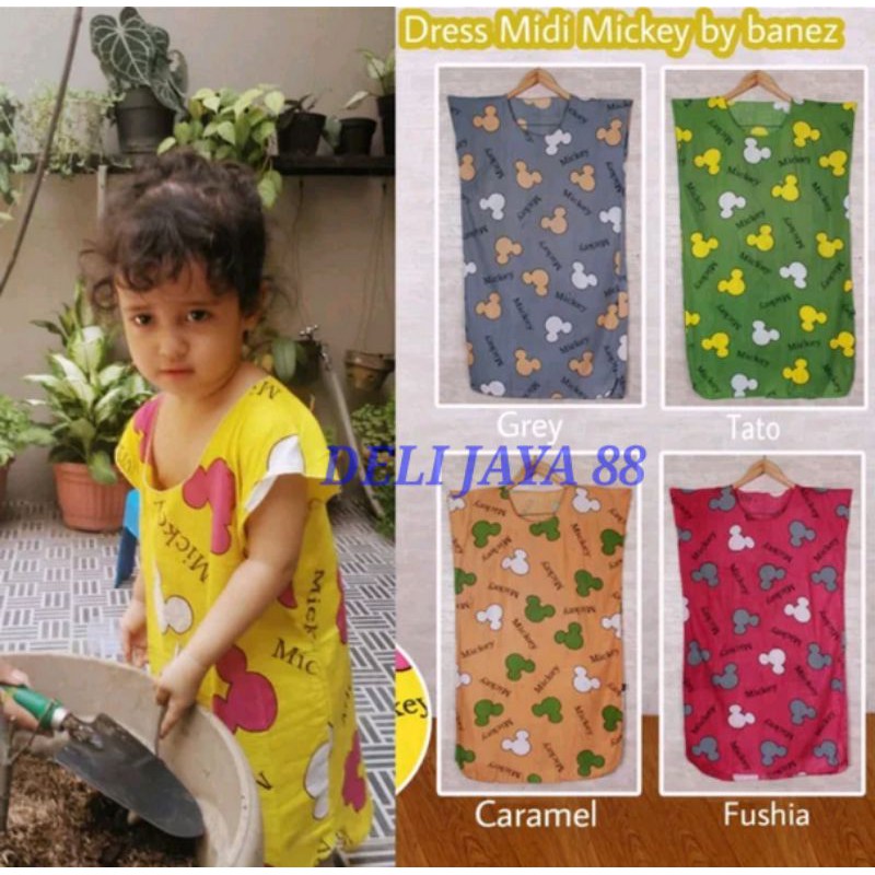 Daster midi Mickey anak WARNA RANDOM dress terusan midi karakter anak daster adem