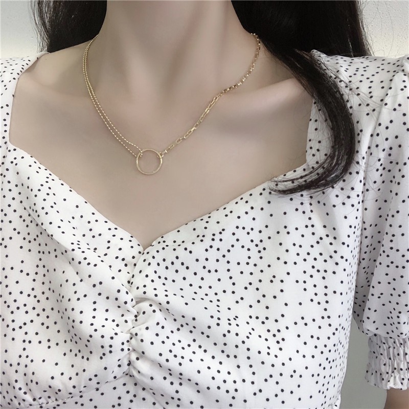 Kalung choker Rantai Klavikula Model Lapis Ganda Asimetris Gaya Retro Korea Untuk Wanita