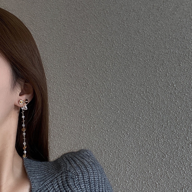 Anting Gantung Panjang Model Pita Bahan silver 925 Untuk Wanita