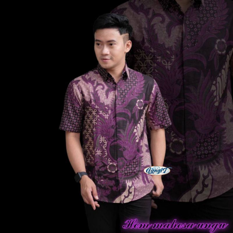 Kemeja Batik Pria Baju Batik Pria Lengan Pendek Terbaru Motif Mahesa Ungu