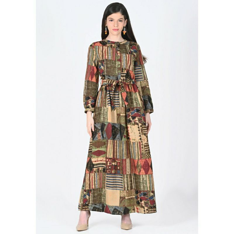 Novel Mice - Gamis Murah | Ethnic Tunic Print Abstract Multicolour Dress