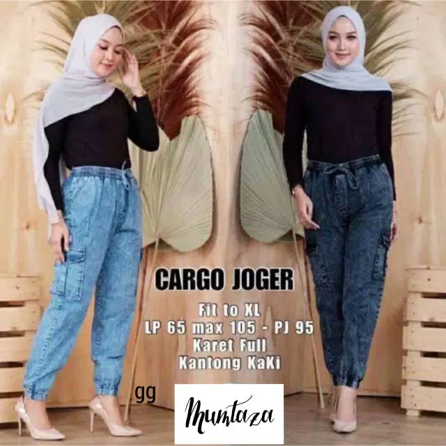 Celana Cargo Joger Jeans, Celana Joger Jeans Denim, Celana Kasual Wanita