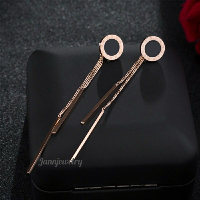 Anting Titanium Panjang Anti Karat Tidak Alergi RoseGold AP-1J