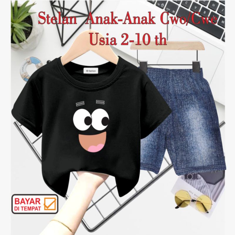 ((IB))SETELAN ANAK2 UNISEX SEMI JEANS/MATA DIGITAL SABLON