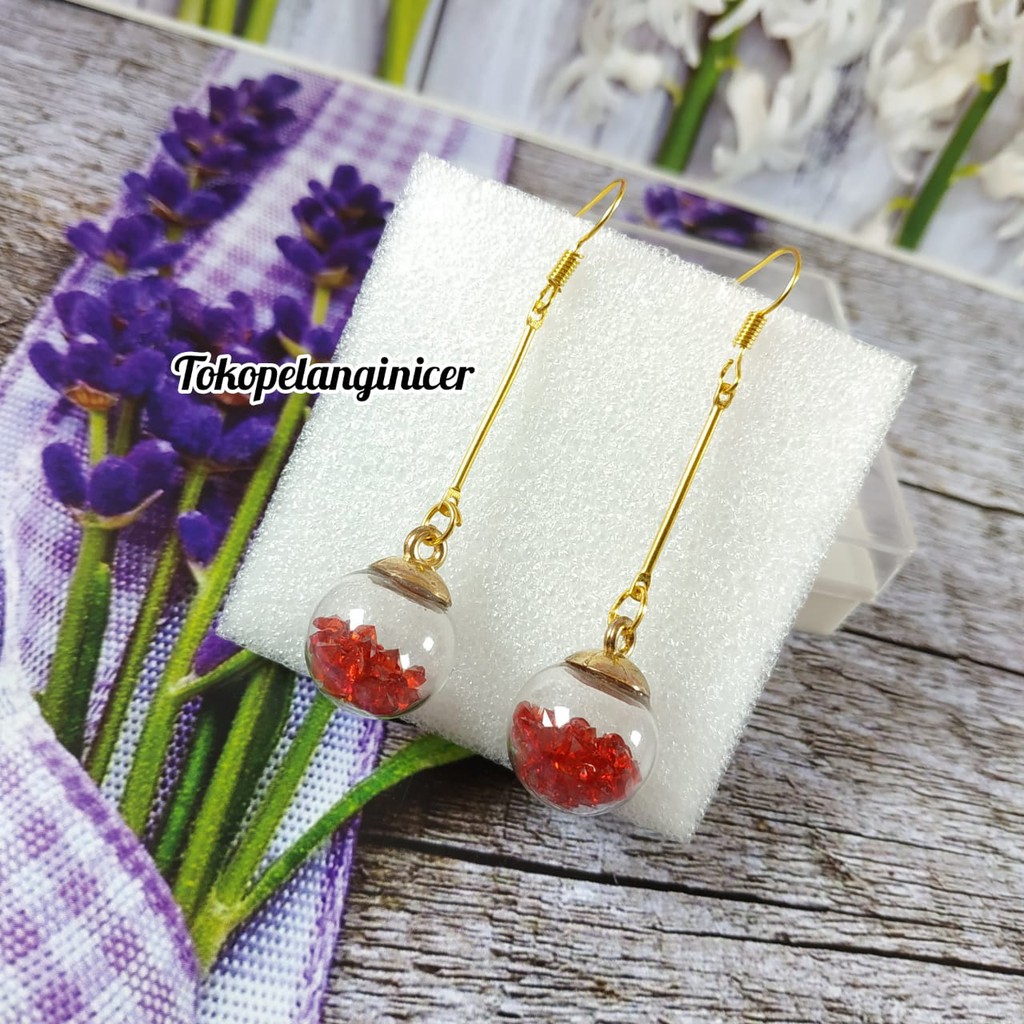 Anting fashion wanita Bola Kaca kekinian murah - ANTING LUCU By Tokopelanginicer- GIWANG-KERABU