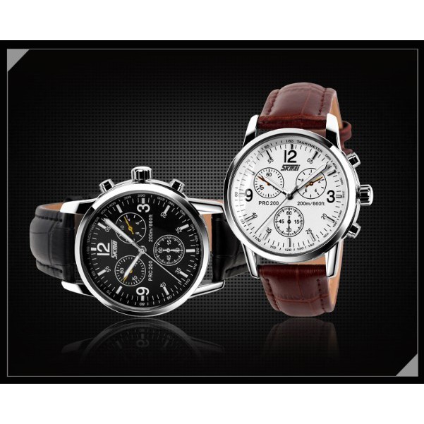 SKMEI 9070L Jam Tangan Pria Analog Tali Kulit WATCHKITE WKOS