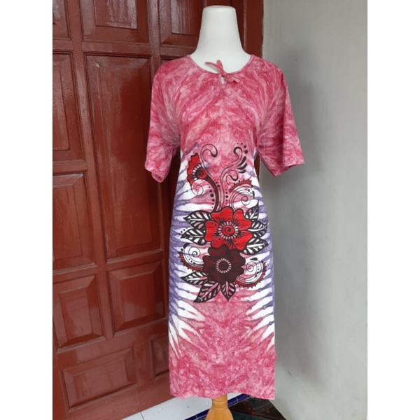 Daster Kaos Batik Jumbo Lengan Pendek Leher Tali Non Busui Bumil Kekinian Adem Murah