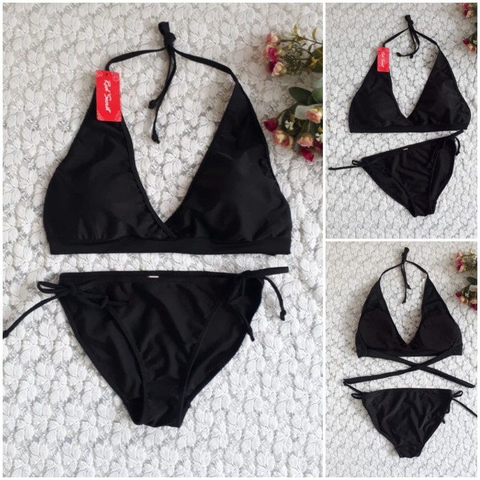 Bikini Bk.3303.Hitam - Bikini Pantai Segitiga Ikat Tali Lebar