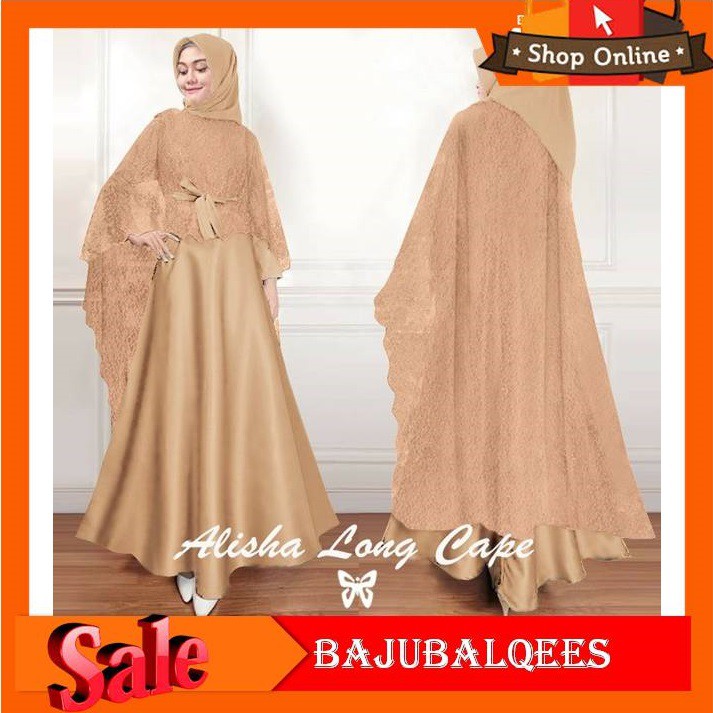 Baju gamis wanita terbaru model pesta kekinian brokat Maxi Cape AlishaLd108 P139cm syar'i