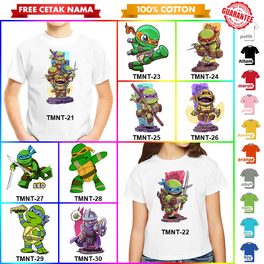 [FREE NAMA!!] Baju Kaos COUPLE  ANAK DAN DEWASA TMNT NINJA TURTLE BANYAK MOTIF