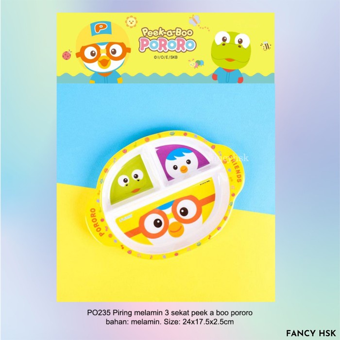 L.Maryanne Ori Korea Piring Melamin 3 Sekat Peek A Boo Pororo - Po235