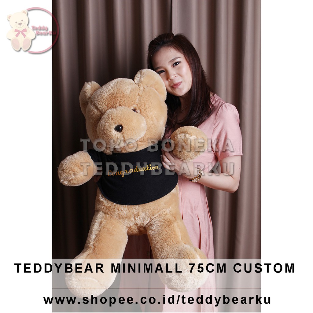 Teddy Bear Caramel Baju Hitam + Tulisan Custom Boneka Beruang Mini Mall 75CM XL