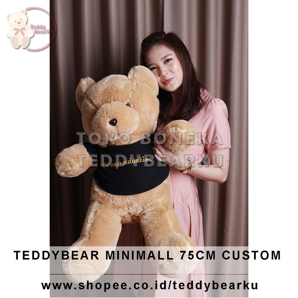 Teddy Bear Caramel Baju Hitam + Tulisan Custom Boneka Beruang Mini Mall 75CM XL