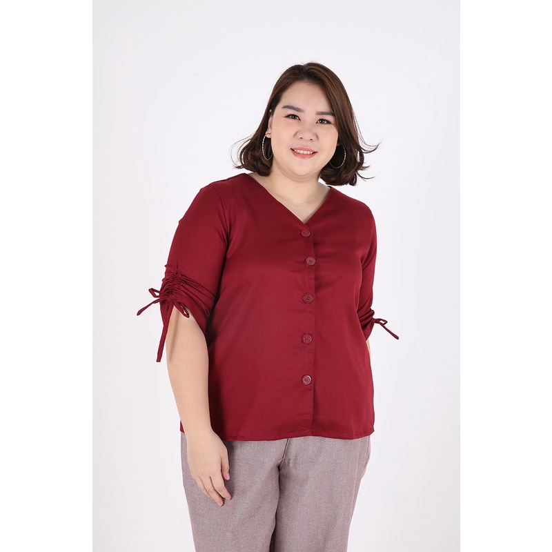 Sorabel - Auriez Plain V-Neck Big Blouse / Blouse Polos Wanita Lengan 3/4-3