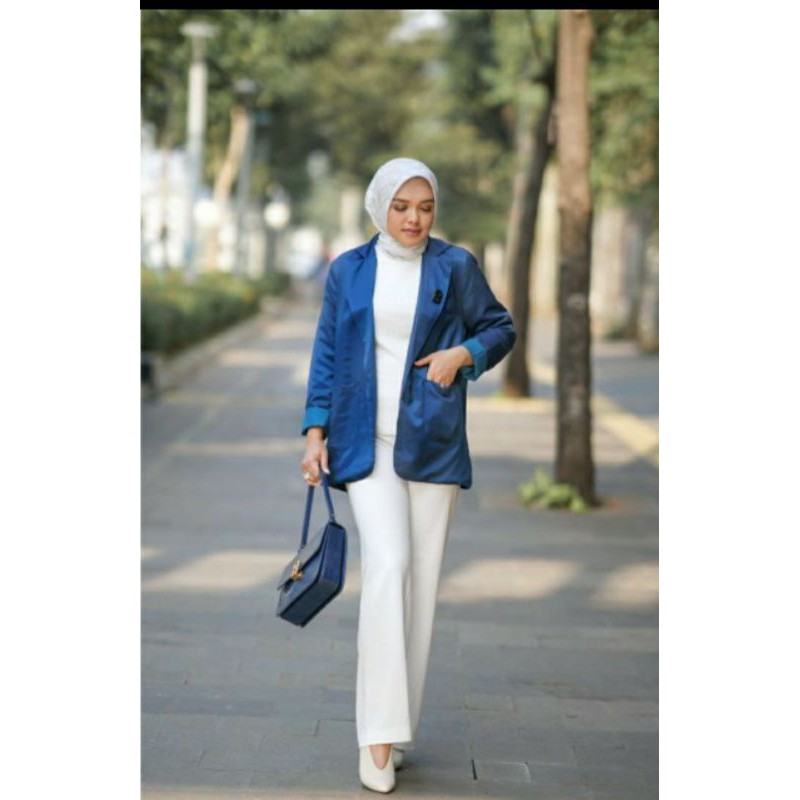 preloved satin blazer benang jarum buttonscarves