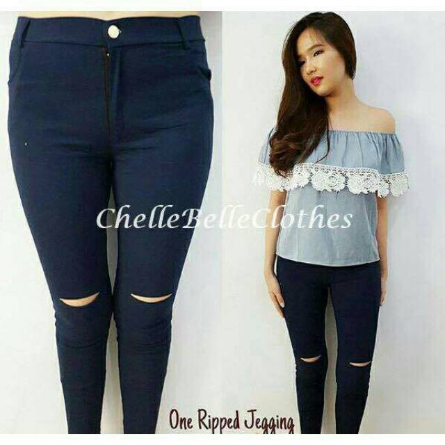 Celana jegging sobek 1 , bahan softjeans , fit to L