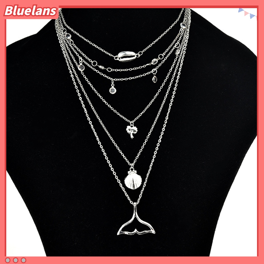 Kalung Choker Multilayer Bentuk Ekor Ikan Pohon Kelapa Untuk Wanita