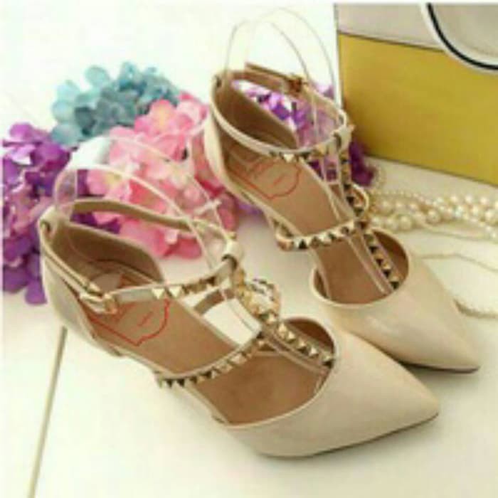Sepatu Pesta Wanita Hak Tahu Glitar Gold Hills Heel Cewek Ce 5500HV Heels Valent In Cream - Ivory,