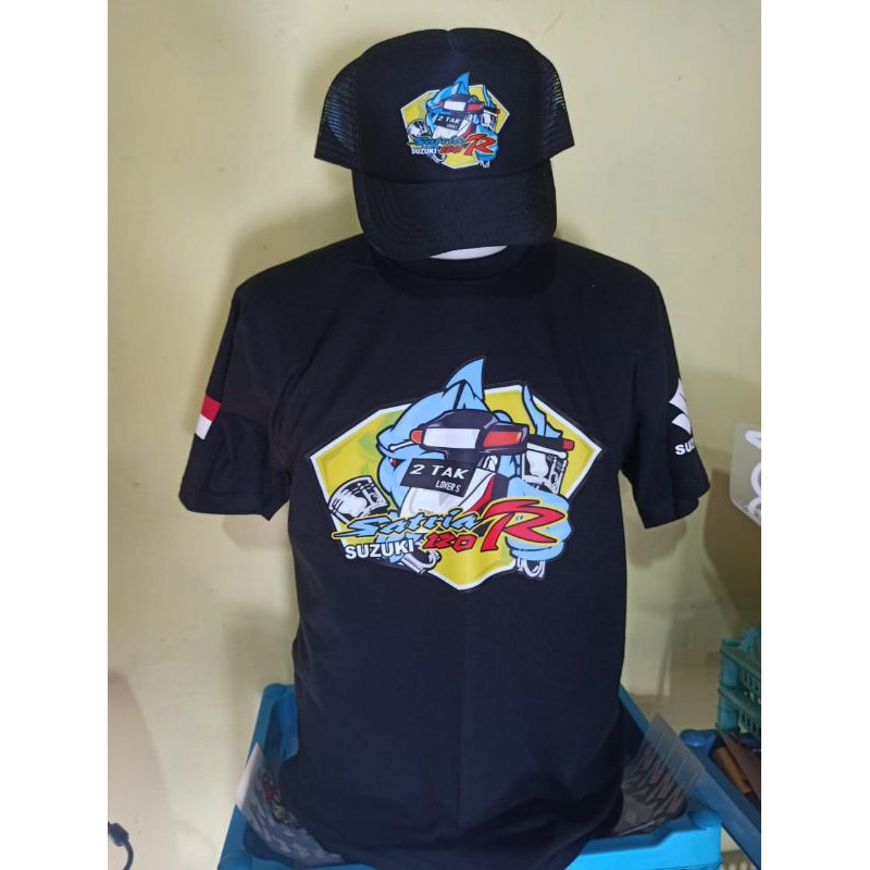 kaos suzuki satria 2 tak lumba satu paket kaos+topi/kaos motor yk