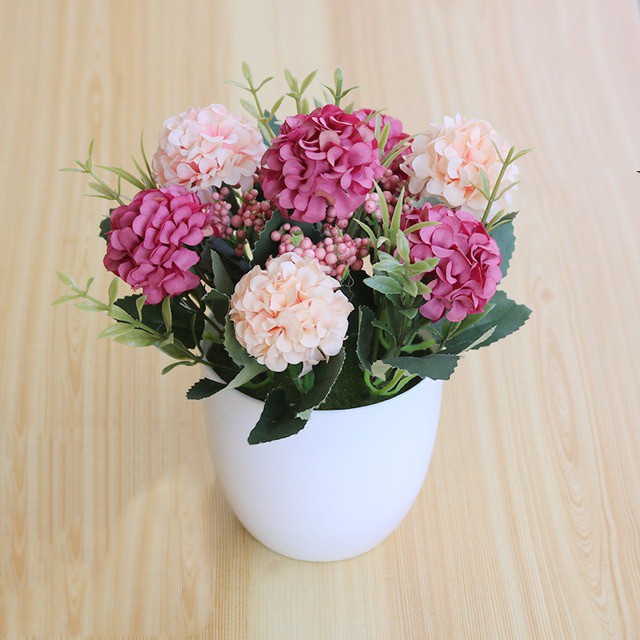 BUNGA POT HIAS BUNGA DANDELION SET POT BUNGA ARTIFISIAL IMPORT BP8816-Merah