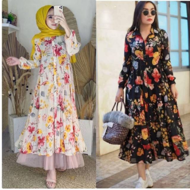 Flower Long Tunik Zara Nagita Slavina Import Bbk Shopee Indonesia