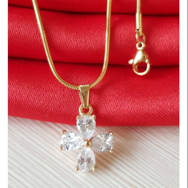 Kalung titanium / titanium gold permata zircon import