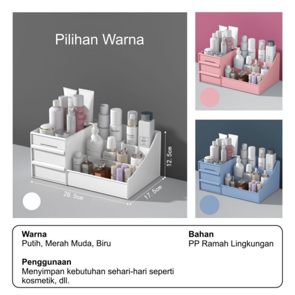 Rak Kosmetik 2 Laci Tempat Penyimpanan Make Up Skin Care Storage Box Skin Care Make Up White_Cell