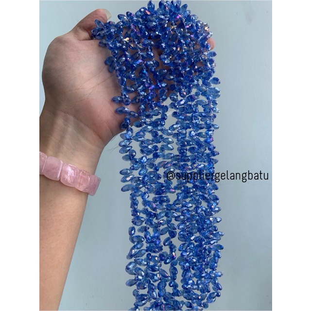 KRISTAL CEKO TETES AIR MATA 6MM biru laut blue QUARTZ LUBANG SAMPING