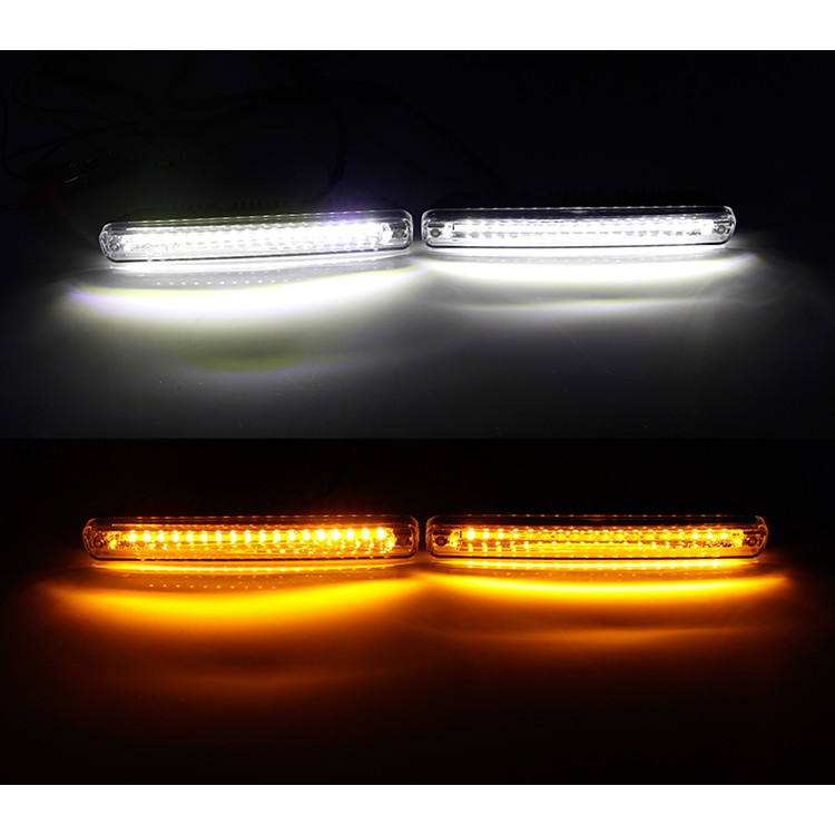 2Pcs Mobil Lampu LED Lampu Siang Hari Berjalan Lampu Tahan Air Warna Ganda Putih Amber Auto DRL Lampu Sein 12V