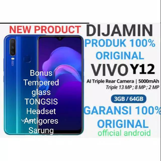 HP VIVO Y12 RAM 3/64 GB  barang resmi dan original warna merah dan biru