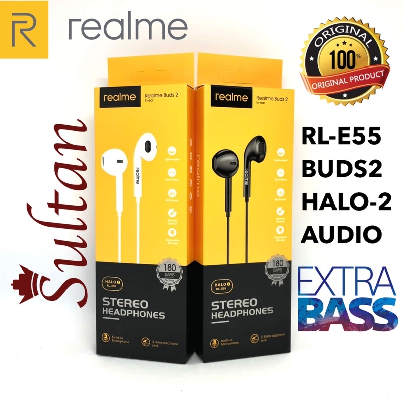 GROSIR HANDSFREE REALME BUDS2 RL E55 NEW EARPHONE HALO 2 SERIES