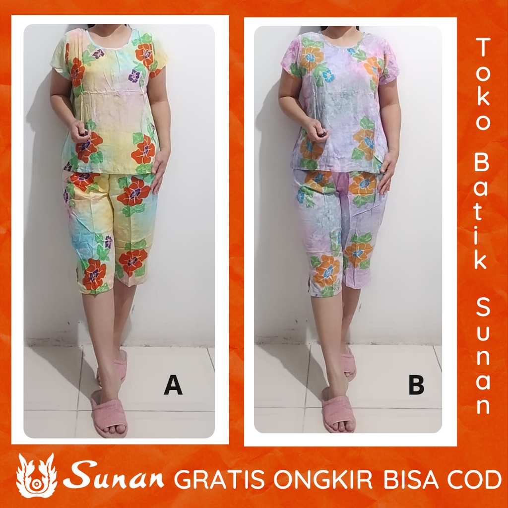 BATIK SUNAN CELANA 3/4 ABG PREMIUM MR LENGAN PENDEK - BAJU TIDUR CELANA 3/4 ABG - BAHAN ADEM DAN TID